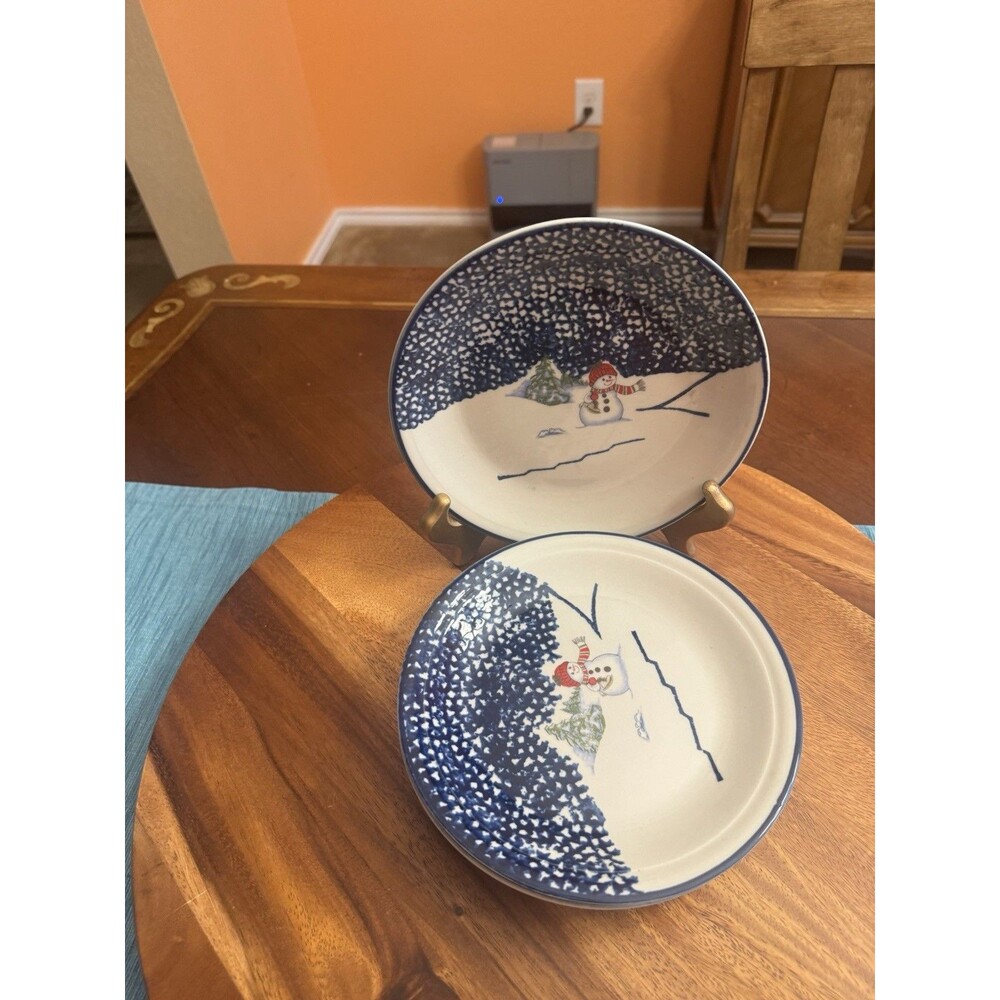 A Thompson Pottery Snowman Christmas Salad Plate 7 5/8" Diameter A SET OF 4 - Picture 2 of 4